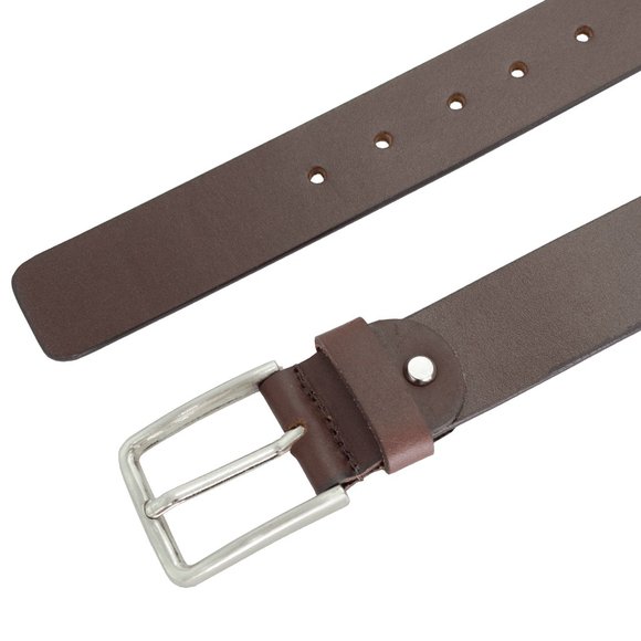 Genuine Leather Men Belt Brown with Heavy Silver Buckle - Picture 2 of 6